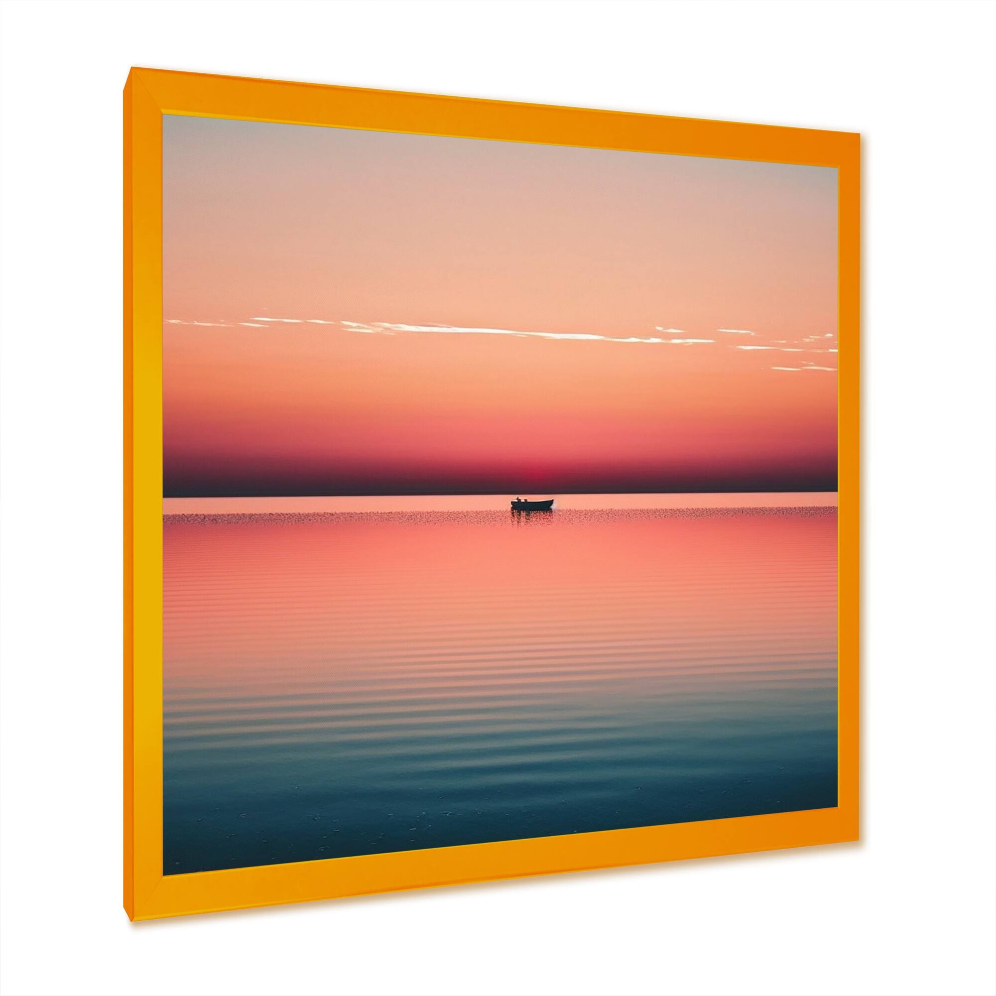 Designart "Minimalistic Sunset During The Full Moon IV" Coastal Boat